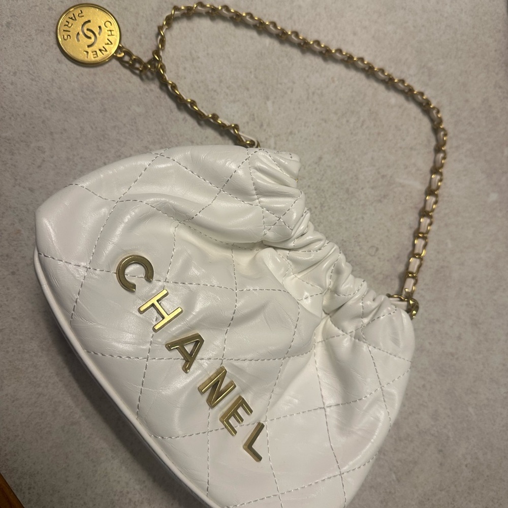 Chanel White Quilted Clutch with Gold Chain
